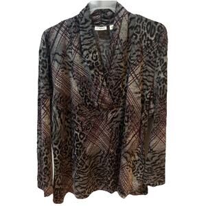 Cato Ladies L V- neck Brown Animal Print Top Pre-owned